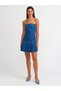 Pleated Wavy Wrap Fit Bodycon Side Zipper Strapless Sleeveless Denim Jeans Dress with Detachable Skirt Detail - 7