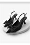 Women's Bow Detailed Black Fabric Heeled Shoes
