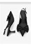 Women's Bow Detailed Black Fabric Heeled Shoes - 2