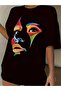 Comfortable Sports T-Shirt for Women Plus Size, Abstract Face Print, Relaxed Fit Short Sleeve T-Shirt,