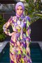 PATTERNED BELTED SATIN DRESS 43655 - 2