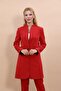 Self-Standing Collar Single Button Long Jacket - Red - 1074100