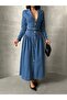 Buckle Blue Denim Long Dress Missel1055 - 5