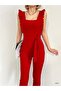Jumpsuit with Ruffled Sleeves and Belt 582019 Red