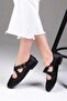 Lurdes Black Color Cross Banded Women's Ballerinas - 4