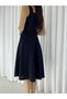 Strappy Heart Collar Midi Length Crepe Fabric Evening Dress 582187 Black - 2