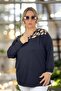 Lace up Shoulder Detail Long Sleeve Large Size Crew Neck Bluz - 3