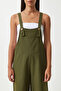 Women's Khaki Summer Gabardine Gardener Overalls with Front Pocket and Straps - 4