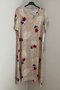 Women's Beige Ring Detail V-Neck Print Side Hidden Pocket Short Sleeve Loose Relaxed Fit Midi Dress - 2