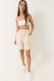 Women's Beige Elastic Waist Pocket Detailed Double Muslin Shorts 5020 60283119