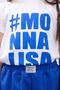 Monalisa Printed Girl's T-Shirt and Pocket Shorts Set Ecru-Blue - 2
