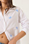 Women's White Ribbon Embroidered Long Sleeve Regular Shirt 60284027 - 5