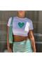 Women's Vintage Green Heart Crop White - 5