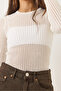 Women's Ecru Openwork Crew Neck Metallic Glitter Blouse 1031 60283144 - 5