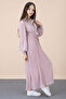 Powder Collar Ruffled Belted Girl's Pleated Chiffon Dress 20561 - 4