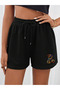 Women's Black Colorful Bear Printed Shorts