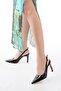 St-1153 Black Patent Leather Daily Open Back 9 cm Heeled Women's Shoes