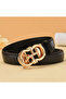 Holeless Automatic 2.5 cm Gold Buckle Black Women's Belt