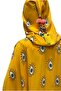 Women's Blue Eye Patterned Long Loose Cut Hooded Kaftan Dark Yellow Dress - 7