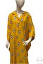 Women's Blue Eye Patterned Long Loose Cut Hooded Kaftan Dark Yellow Dress - 5