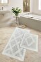 Tile Cream Tufting Cotton 2-Piece Bath Mat Set Machine Washable Toilet Set
