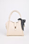 Women's Lock Detailed Three-Compartment Design Detachable Makeup Bag Cream Hand and Shoulder Bag Rio - 3