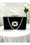 Black Stone Handle Color Non-Marking Glittery Satin Crystal Stone Women's Evening Dress Bag - 4