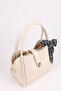 Women's Lock Detailed Three-Compartment Design Detachable Makeup Bag Cream Hand and Shoulder Bag Rio - 5