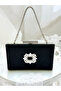 Black Stone Handle Color Non-Marking Glittery Satin Crystal Stone Women's Evening Dress Bag - 2