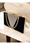 Black Stone Handle Glittered Satin Rosegold Crystal Stone Decorated Women's Evening Dress Bag - 3