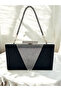 Black Stone Handle Glittered Satin over Platinum Crystal Stone Decorated Women's Evening Dress Bag - 2