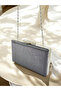 Anthracite Gray Platinum Silvery Satin Silver Crystal Stone Embellished Women's Evening Dress Bag - 4