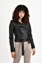 Jenner Women's Genuine Leather Belted Biker Leather Jacket Black - 3