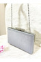 Silver Gray Stone Handle Glittery Satin Crystal Stone Decorated Women's Evening Dress Bag - 6
