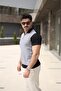 Men's Polo Neck Zipper Detailed Striped T-Shirt - 5