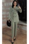 Women's Classic Long Jacket Pants Suit Khaki - 2