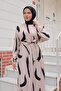 Large Brush Patterned Viscose Dress Beige - 2