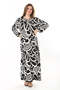 Women's Plus Size Black Collar Lace-up Long Sleeve Maxi Length Dress 65N37866