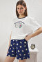 Kadın Beyaz %100 Pamuklu Avokado Desenli Şortlu Örme Pijama Takımı THMSS25PT00294 - 3