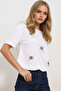 Women's White Crew Neck Eye Printed T-Shirt ALC-X11507 - 3