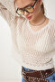 Women's Cream V-Neck Openwork Crop Knitwear Sweater CI00094 - 2