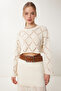 Women's Cream Spanish Sleeve Curved Crop Knitwear Sweatshirt DM00105 - 2