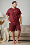 Plus Size Burgundy Regular Fit Comfortable Printed Pajamas Set with Shorts TMNSS23PT00014