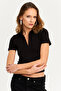 Women's Black Collared Zipper Blouse Rlo95 - 4
