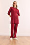 Women's Burgundy Slit Detail Top and Palazzo Corded Fabric Set TKM-19000180 - 3