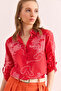 Women's Chain Red Sleeve Folded Linen Shirt Gml- 19000825