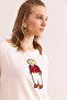Women's Ecru Crew Neck Teddy Bear Appliqued Flowy T-Shirt Tsh- 19000867 - 6