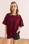 Women's Burgundy Crew Neck Oversize Soft Textured T-Shirt Tsh- 19000865 - 3
