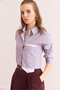 Women's Purple Pocket Detailed Striped Crop Shirt Gml- 19001310 - 5