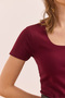 Women's Burgundy Square Neck Front Double Layer Crop Cotton Blouse Blz- 19002904 - 6